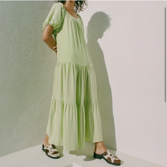 Lisa Says Gah Dresses & Skirts - Lisa Says Gah Green Puff Sleeve Tiered Sundress